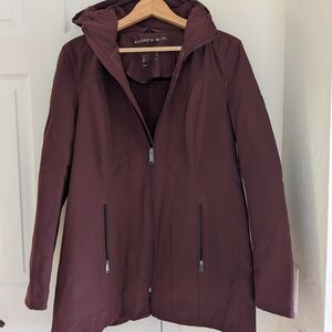 Andrew Marc Women's Maroon Jacket Size Large Water Repellant Detachable Hood